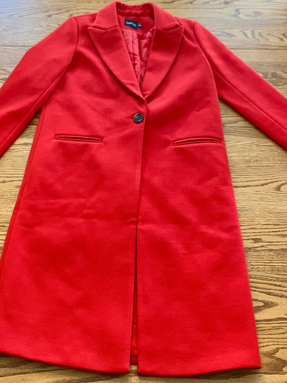Boohoo Red Single-Button Pea Coat